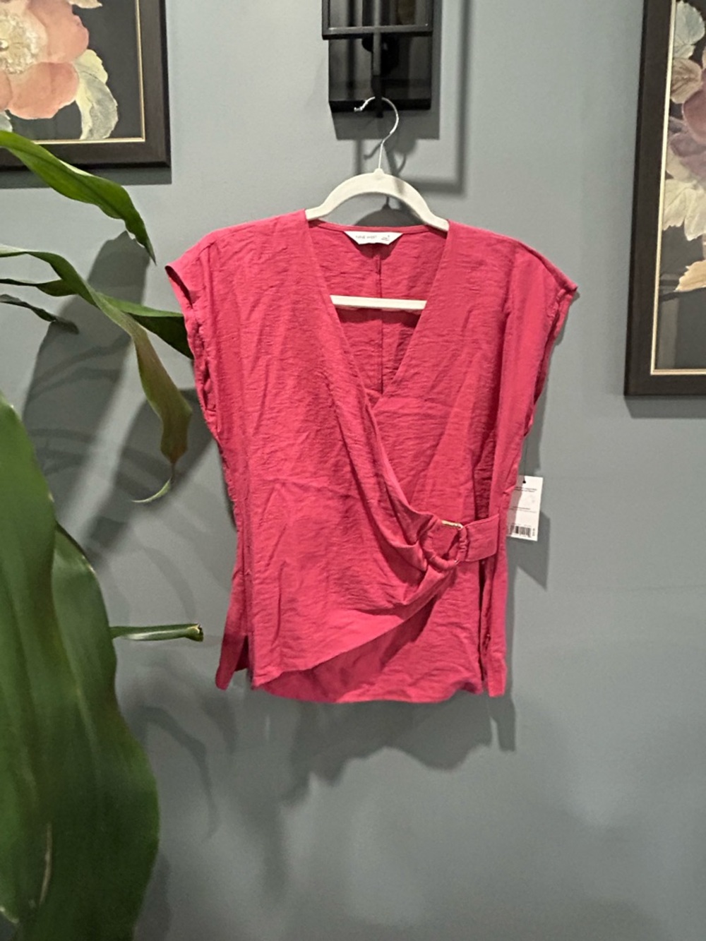 Nine West Women's Wrap Front Cap Sleeve Top - Pink sz Small NWT